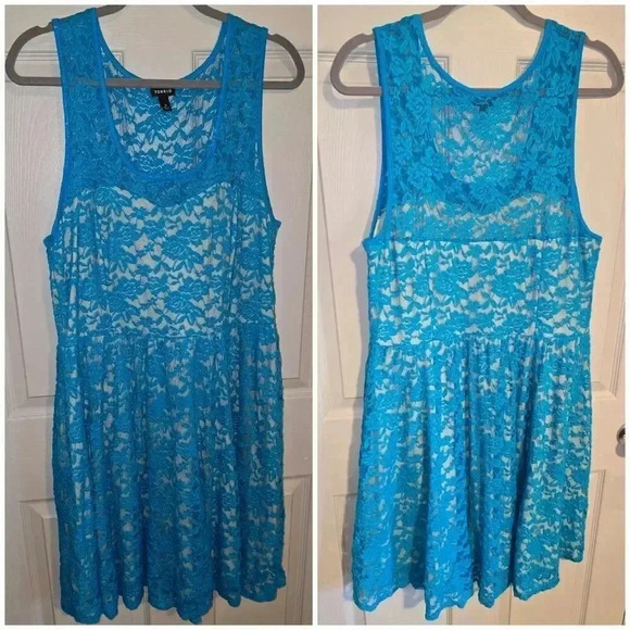 torrid Dresses & Skirts - Torrid Ocean Blue Lace Overlay Tank Dress Midi Knee Length Women's Plus 2X 18 20